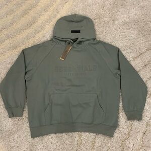 Essentials Fear of God Puff Print Logo Sycamore Green Hoodie Mens Size Large
